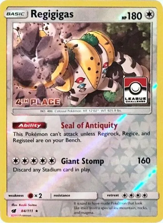 Crimson Invasion Regigigas [4th-Place-League] Pokémon card